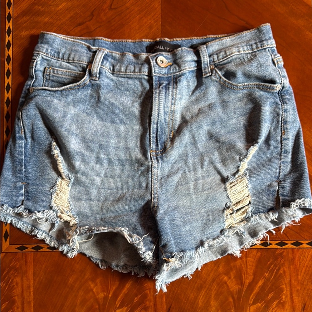 Kendall & Kylie Blue Jean Shorts Distressed Frayed Hem